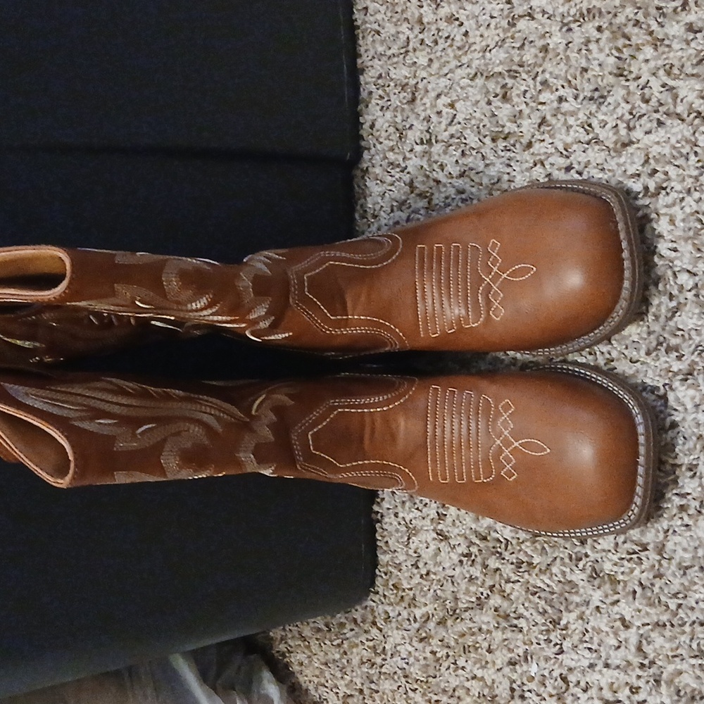 Juosiy Women's Fashion Western Cowgirl Cowboy Boots Fashion Wide Square Toe Mid